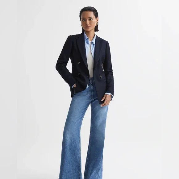 Reiss Larsson navy double breasted twill blazer - Picture 3 of 16